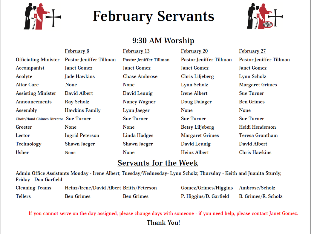 Servants February 2022 Apostles Lutheran Church